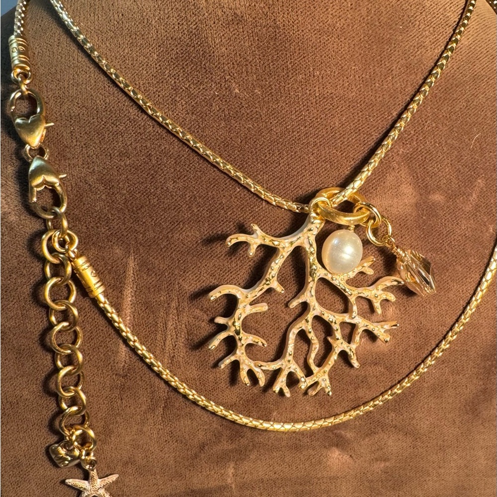 Brighton Coral and Pearl Pendant Necklace.